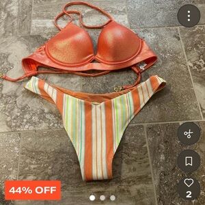 Luli Fama Orange and Multicolor Bikini